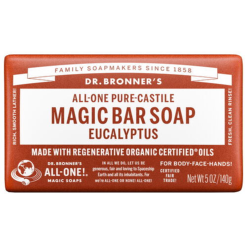 Dr. Bronner's Magic Bar Soap, Pure-Castile, All-One, Eucalyptus