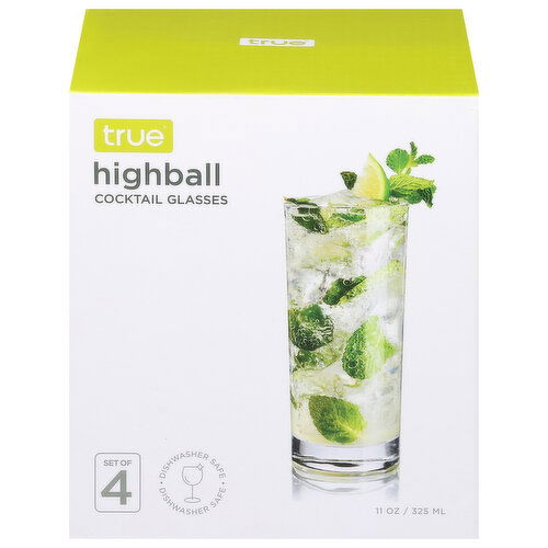True Cocktail Glasses, Highball - 4 Each