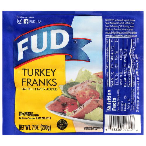 FUD Turkey Franks - 7 Ounce