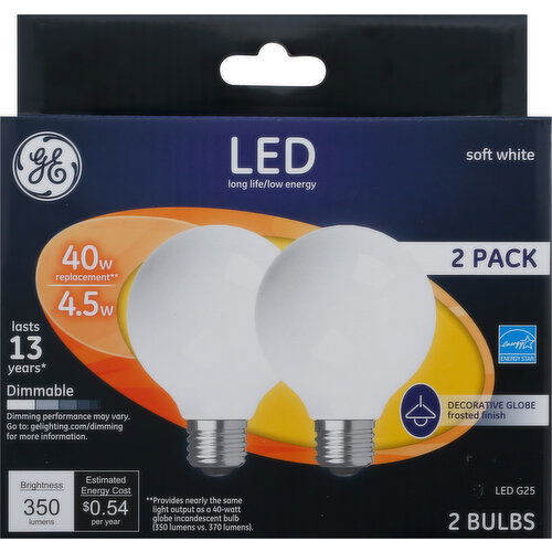 Ge Bulbs, LED, Soft White, 2 Pack