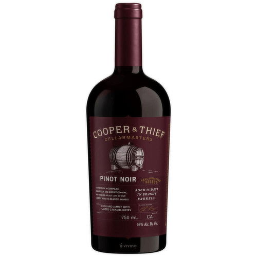 Cooper & Thief Aged 75 Days in Brandy Barrels Pinot Noir California Red Wine, 750 ml    