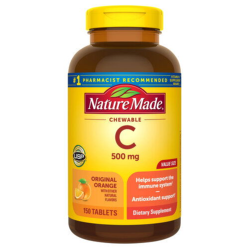 Nature Made Vitamin C, 500 mg, Chewable Tablets, Original Orange, Value Size