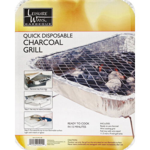 Leisure Ways Charcoal Grill, Quick Disposable - 1 Each