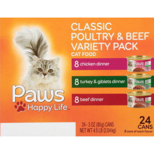 Paws Happy Life Cat Food, Classic Poultry & Beef, Variety Pack