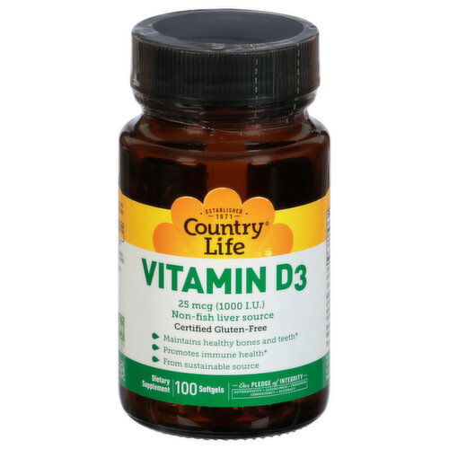 Country Life Vitamin D3, 25 mcg, Softgels