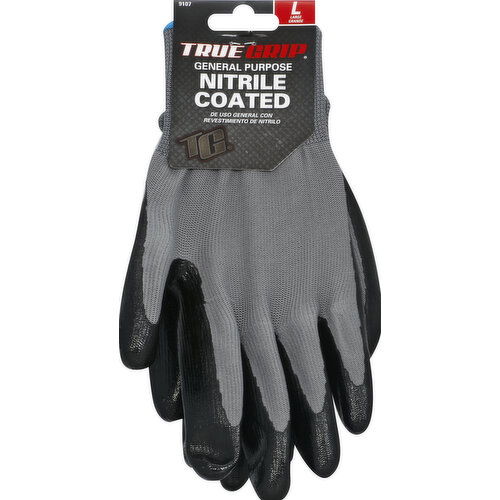 True Grip Gloves, General Purpose, Nitrile Coated, Large