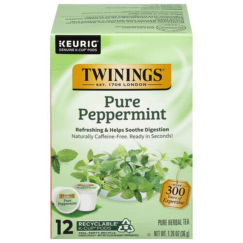 Twinings Herbal Tea, Caffeine-Free, Pure, Peppermint, K-Cup Pods