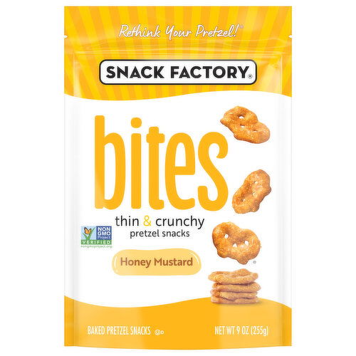 Snack Factory Baked Pretzel Snacks, Honey Mustard, Thin & Crunchy, Bites