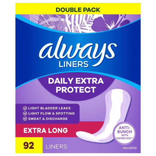 Always Unscented Extra Long Liners Double Pack - 92 Each