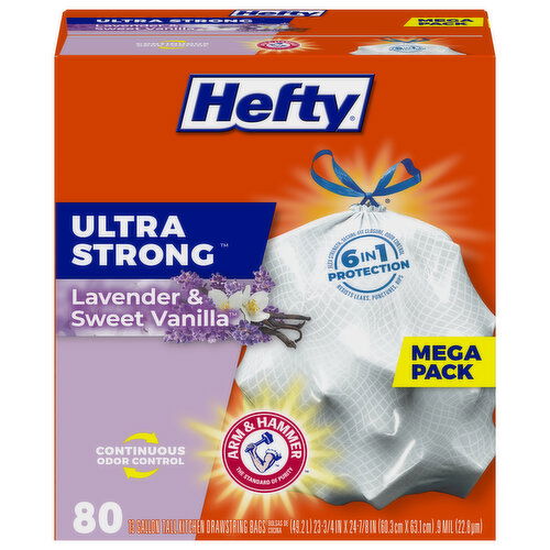 Hefty Tall Kitchen Bags, Drawstring, Lavender & Sweet Vanilla, 13 Gallon, Mega Pack