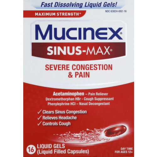 Mucinex Severe Congestion & Pain, Maximum Strength, Liquid Gels