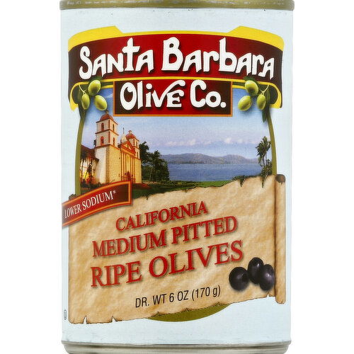 Santa Barbara Olives, Ripe, Lower Sodium,  California Medium Pitted