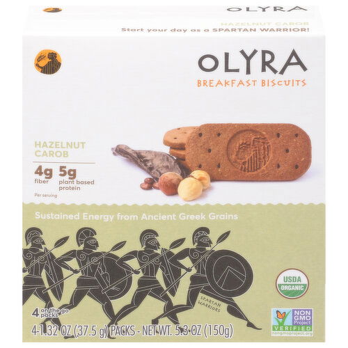 Olyra Breakfast Biscuits, Hazelnut Carob, On the Go Packs