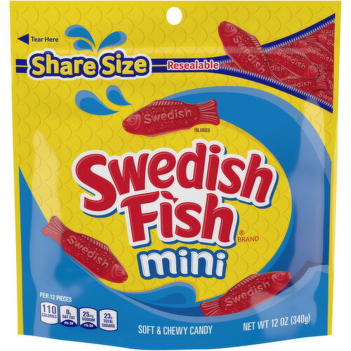 Swedish Fish Candy, Soft & Chewy, Mini, Share Size