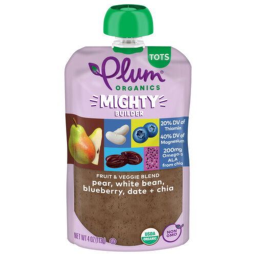 Plum Organics® Tots Fruit & Veggie Blend Pear, White Bean, Blueberry, Date + Chia 4oz Pouch