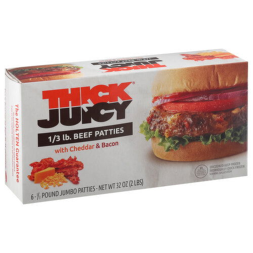 Thick N Juicy Beef Patties, Cheddar & Bacon