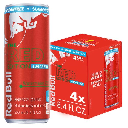 Red Bull Red Edition Sugar Free Energy Drink, Watermelon, 80mg Caffeine,