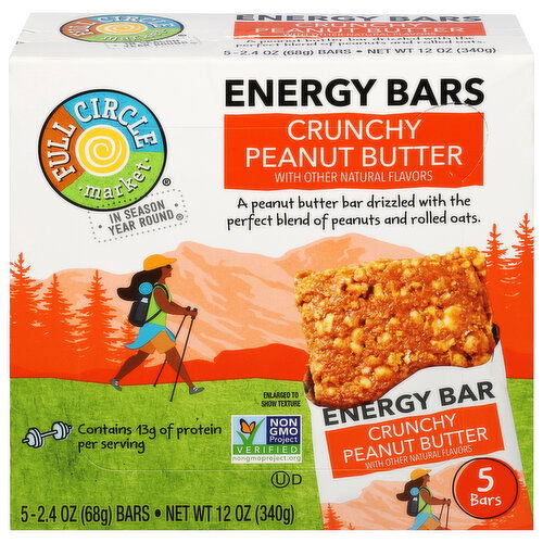 Full Circle Market Energy Bars, Peanut Butter, Crunchy