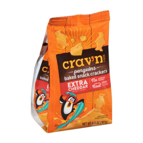 Crav'n Flavor Extra Cheddar Penguins Baked Snack Crackers