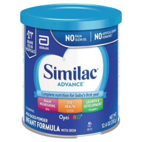 Similac Infant Formula with Iron, Milk-Based Powder, OptiGro, 0-12 Months