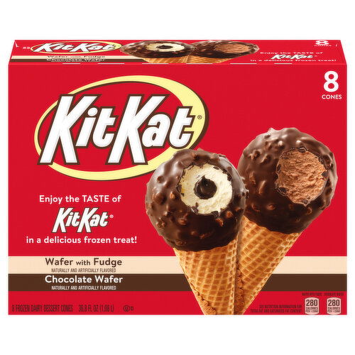 Kit Kat Frozen Dairy Dessert Cones, Wafer with Fudge/Chocolate Wafer - 8 Each