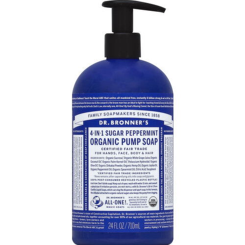 Dr. Bronner's Pump Soap, Organic, 4-In-1 Sugar Peppermint