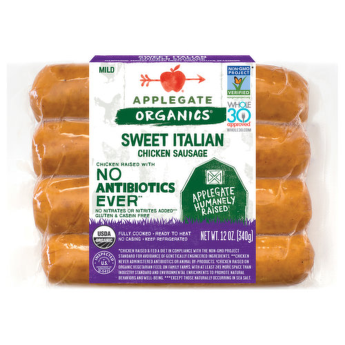 Applegate Organics Chicken Sausage, Sweet Italian, Mild