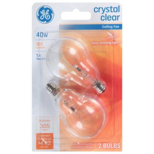 GE Light Bulbs, Ceiling Fan, Crystal Clear, 40 Watts