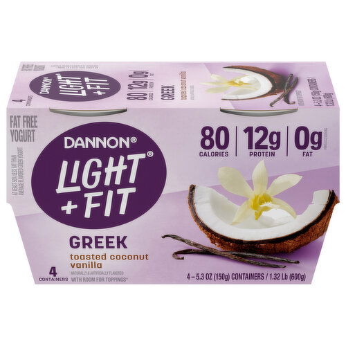Dannon Fat Free Greek Toasted Coconut Vanilla Yogurt - 4 Each