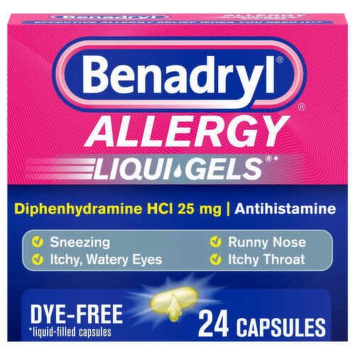 Benadryl Allergy, Dye-Free, 25 mg, Capsules