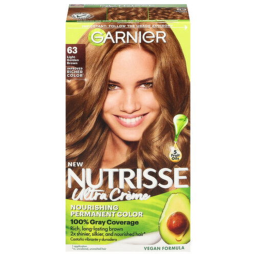 Garnier Hair Color, Permanent, Ultra Creme, Light Golden Brown 63