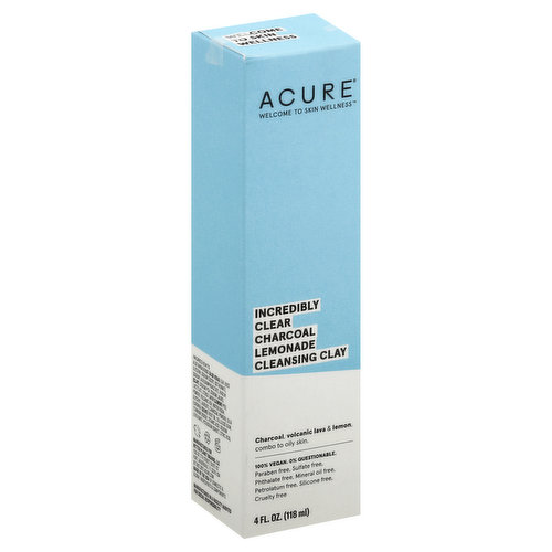 Acure Cleansing Clay, Incredibly Clear, Charcoal, Volcanic Lava & Lemon