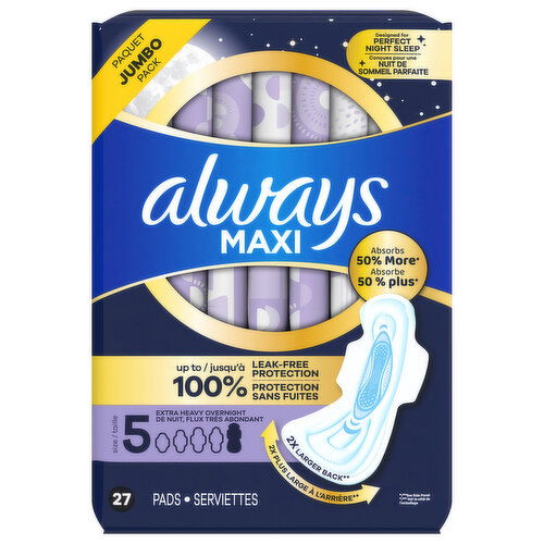 Always Pads, Maxi, Extra Heavy Overnight, Size 5, Jumbo Pack