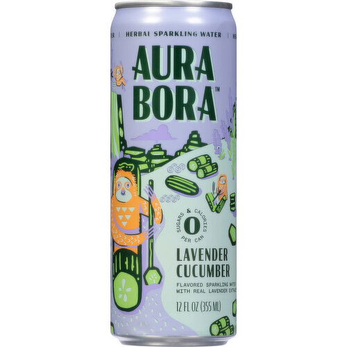 Aura Bora Sparkling Water, Herbal, Lavender Cucumber