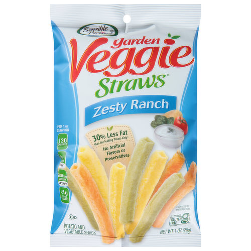 Sensible Portions Vegetable & Potato Snacks, Zesty Ranch, Straws