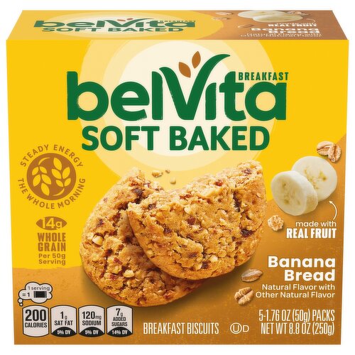 BELVITA Soft Baked Banana Bread Breakfast Biscuits, Chewy Breakfast Bars, 5 Packs (1 Biscuit Per Pack)