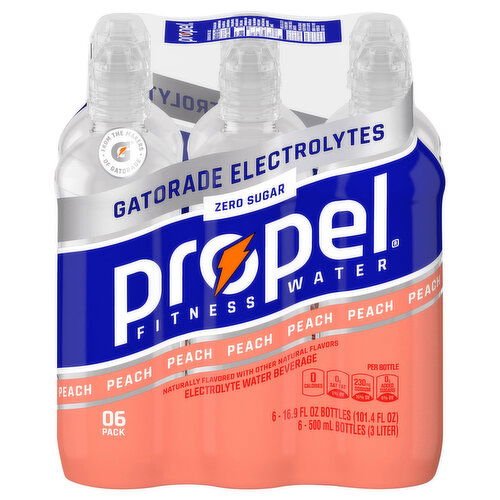 Propel Electrolyte Water Beverage, Zero Sugar, Peach, 6 Pack