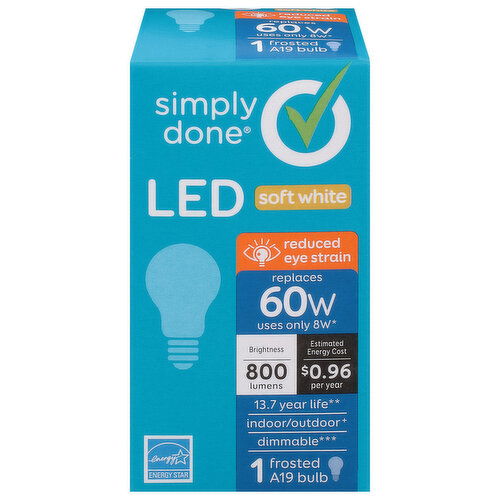 Simply Done Light Bulb, LED, Soft White, 8 Watts