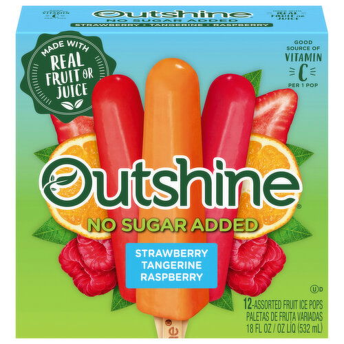 Outshine Outshine No Sugar Added Strawberry, Tangerine, and Raspberry Frozen Fruit Pops, Variety Pack, 12 Count