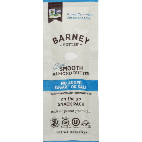 Barney Butter Almond Butter, Bare Smooth, On-the-Go, Snack Pack