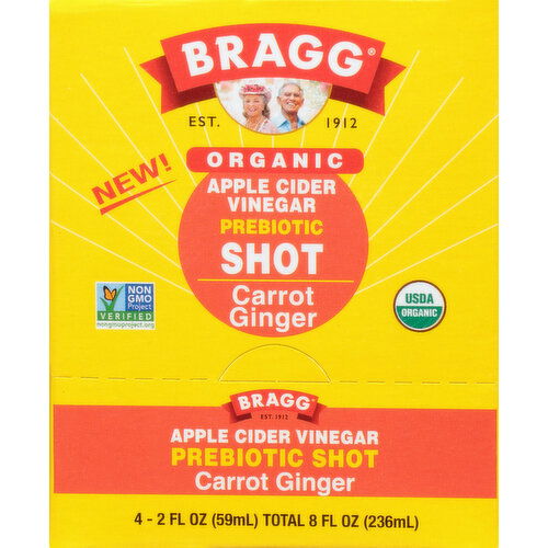 Bragg Apple Cider Vinegar, Organic, Prebiotic Shot, Carrot Ginger