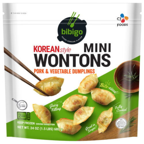 Bibigo Dumplings, Korean Style, Pork & Vegetable, Mini Wontons