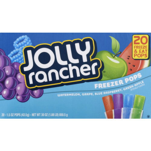 Jolly Rancher Freezer Pops, Watermelon/Grape/Blue Raspberry/Green Apple, 20 Pack