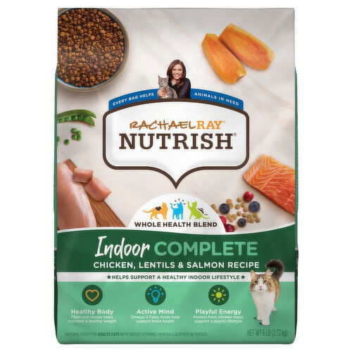 Rachael Ray Nutrish Food for Cats, Super Premium, Chicken with Lentils & Salmon Recipe, Indoor Complete, Adult