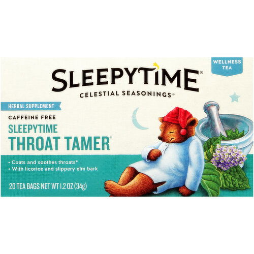 Celestial Seasonings Sleepytime Throat Tamer Caffeine Free Herbal Supplement Tea Bags