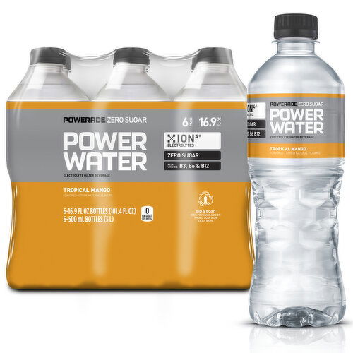 Powerade Power Water, Tropical Mango, 6 Pack