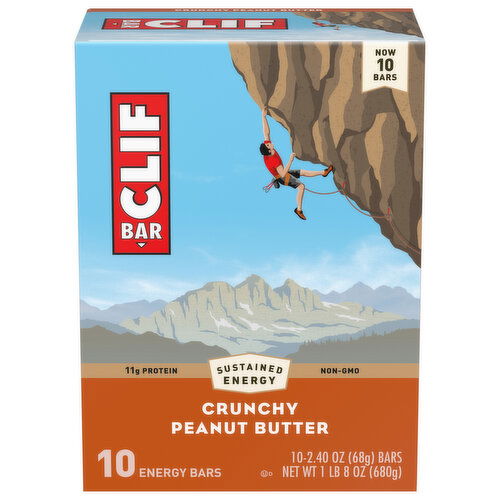 CLIF BAR - Crunchy Peanut Butter - Made with Organic Oats - Energy Bars - Non-GMO - Plant Based Protein Bars (10 Pack)