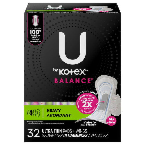 U by Kotex Ultra Thin Heavy Pads + Wings - 32 Each