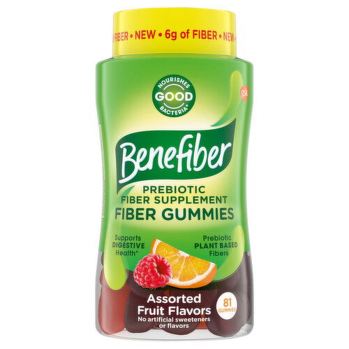 Benefiber Prebiotic Fiber Supplement, Assorted Fruit Flavors, Fiber Gummies