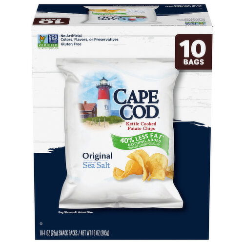 Cape Cod Potato Chips, 40% Less Fat, Kettle Cooked, Original - 10 Each